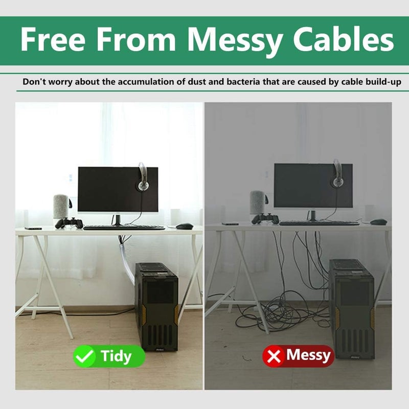 StangH Cable Management Sleeve White - Cord Organizer System Flexible Wire Hider Cover with Zipper, Avoid Messy Cables for PC Office/Computer/Home Theater, 19 Inch, Greyish White, 4 Pieces - Image 5