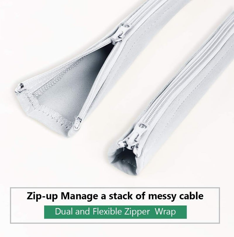 StangH Cable Management Sleeve White - Cord Organizer System Flexible Wire Hider Cover with Zipper, Avoid Messy Cables for PC Office/Computer/Home Theater, 19 Inch, Greyish White, 4 Pieces - Image 3