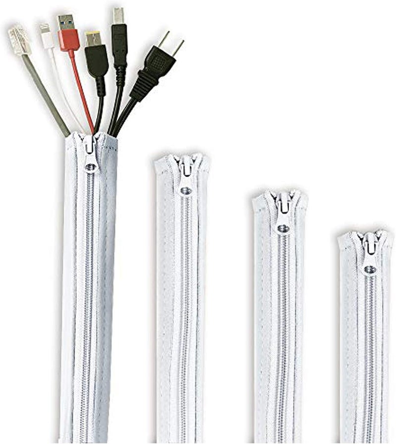 StangH Cable Management Sleeve White - Cord Organizer System Flexible Wire Hider Cover with Zipper, Avoid Messy Cables for PC Office/Computer/Home Theater, 19 Inch, Greyish White, 4 Pieces - Image 1