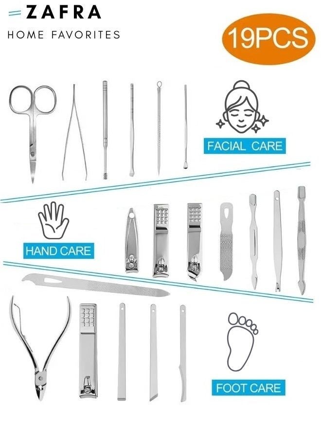 ZAFRA 19-in-1 Premium Manicure & Pedicure Set, Professional Surgical Stainless Steel Grooming Kit for Men & Women - Complete Nail Care Tools with Travel Case, Ideal for Toenail, Pedicure, Home Use , Black - Image 2