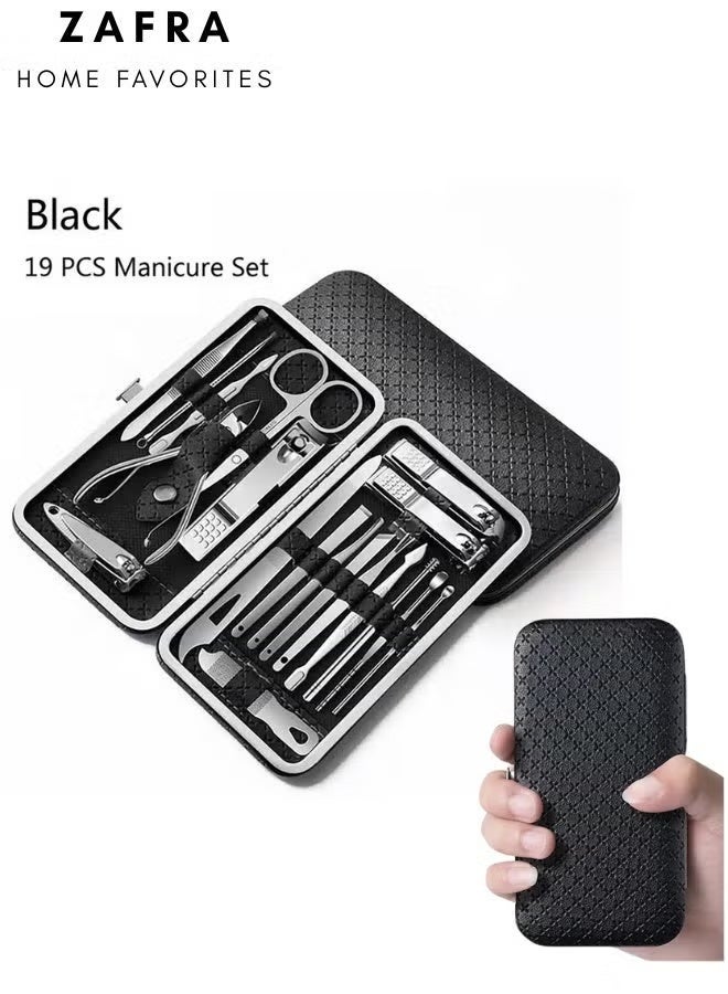 ZAFRA 19-in-1 Premium Manicure & Pedicure Set, Professional Surgical Stainless Steel Grooming Kit for Men & Women - Complete Nail Care Tools with Travel Case, Ideal for Toenail, Pedicure, Home Use , Black - Image 1