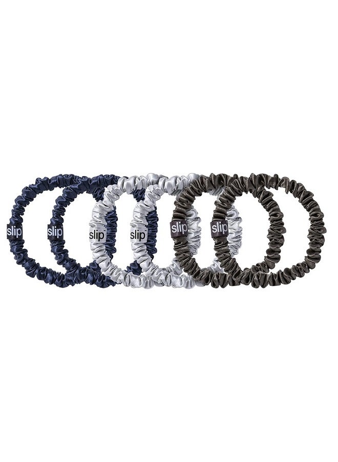 Slip Silk Skinnie Scrunchies Midnight Collection (Charcoal, Navy, Silver) - 100% Pure 22 Momme Mulberry Silk Scrunchies for Women - Hair-Friendly + Luxurious Elastic Scrunchies Set (6 Scrunchies) - Image 1
