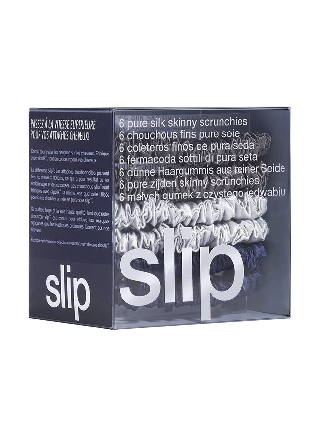 Slip Silk Skinnie Scrunchies Midnight Collection (Charcoal, Navy, Silver) - 100% Pure 22 Momme Mulberry Silk Scrunchies for Women - Hair-Friendly + Luxurious Elastic Scrunchies Set (6 Scrunchies) - Image 3