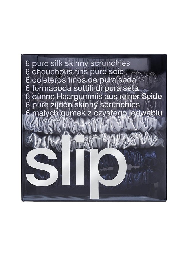 Slip Silk Skinnie Scrunchies Midnight Collection (Charcoal, Navy, Silver) - 100% Pure 22 Momme Mulberry Silk Scrunchies for Women - Hair-Friendly + Luxurious Elastic Scrunchies Set (6 Scrunchies) - Image 2