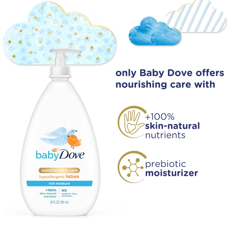 Baby Dove Sensitive Skin Care Body Lotion For Delicate Baby Skin Rich Moisture With 24-Hour Moisturizer, 20 fl oz (Package May Vary) - Image 3