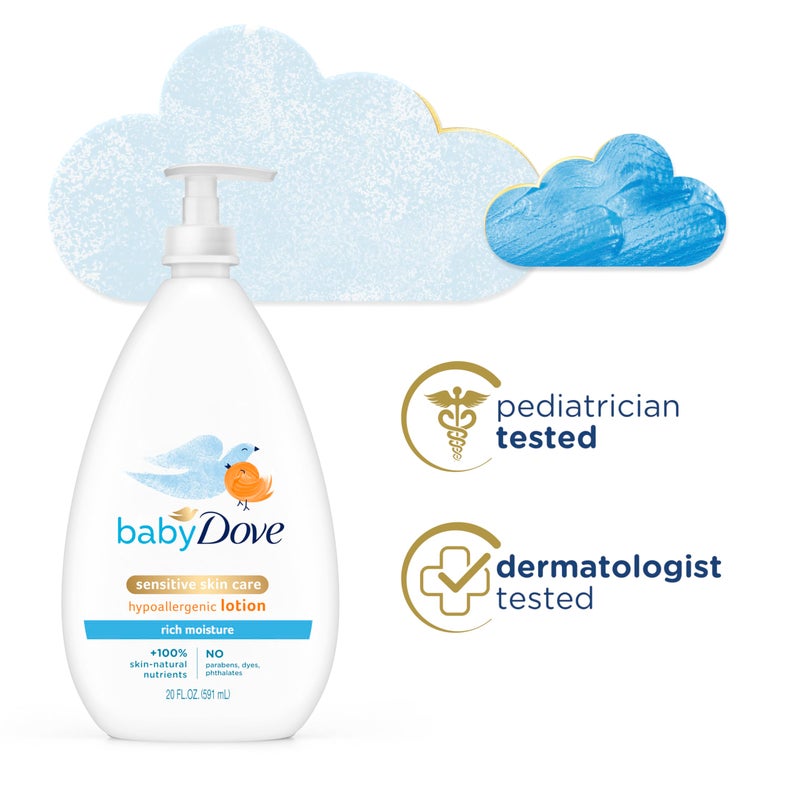 Baby Dove Sensitive Skin Care Body Lotion For Delicate Baby Skin Rich Moisture With 24-Hour Moisturizer, 20 fl oz (Package May Vary) - Image 2