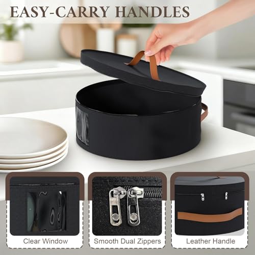 MAONAME Black China Storage Containers, 2 Pack Hard Shell Dinnerware Storage with 24 Felt Dividers for Charger Plates, Great for Platters and Serving Dishes, 14.5" W x 7" H - Image 3