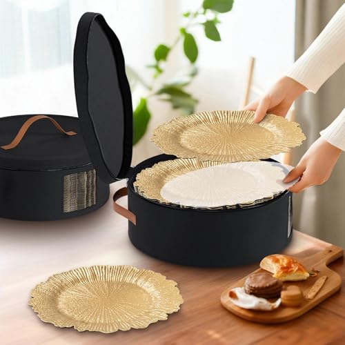 MAONAME Black China Storage Containers, 2 Pack Hard Shell Dinnerware Storage with 24 Felt Dividers for Charger Plates, Great for Platters and Serving Dishes, 14.5" W x 7" H - Image 4