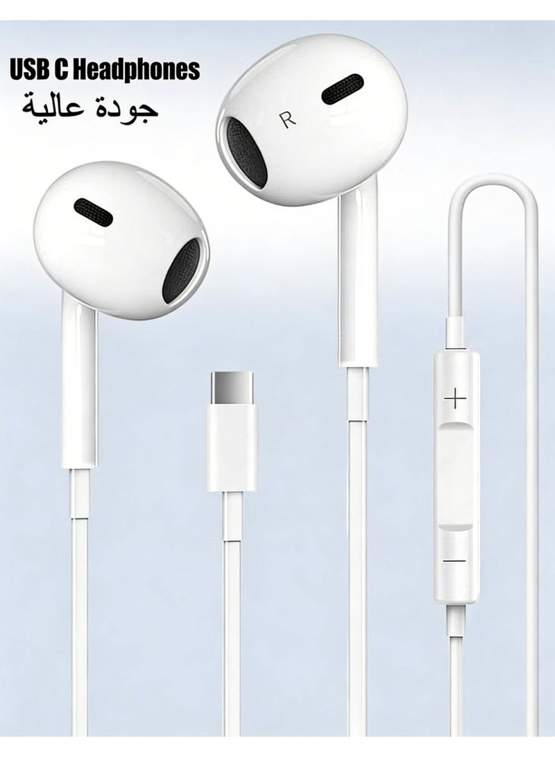 إلمر سماعات أذن أصلية USB-C بجودة عالية، سماعات سلكية، سماعات رأس بخاصية إلغاء الضوضاء مع ميكروفون ورقابة، متوافقة مع أجهزة Apple وسامسونج وهواوي وهونر وشاومي وVivo وOppo وأغلب أجهزة USB-C. - Image 1