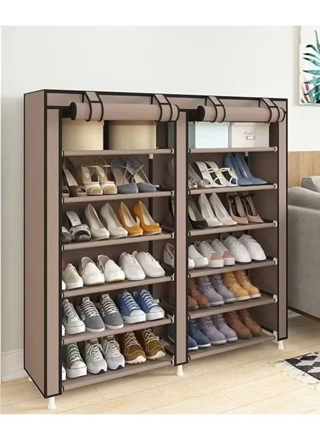 BLOOMING TIME Simple Double Row Non Woven Dustproof Shoe Rack, Multi Layer Shoe Rack With Large Capacity, Simple Assembly, Brown  - Image 5