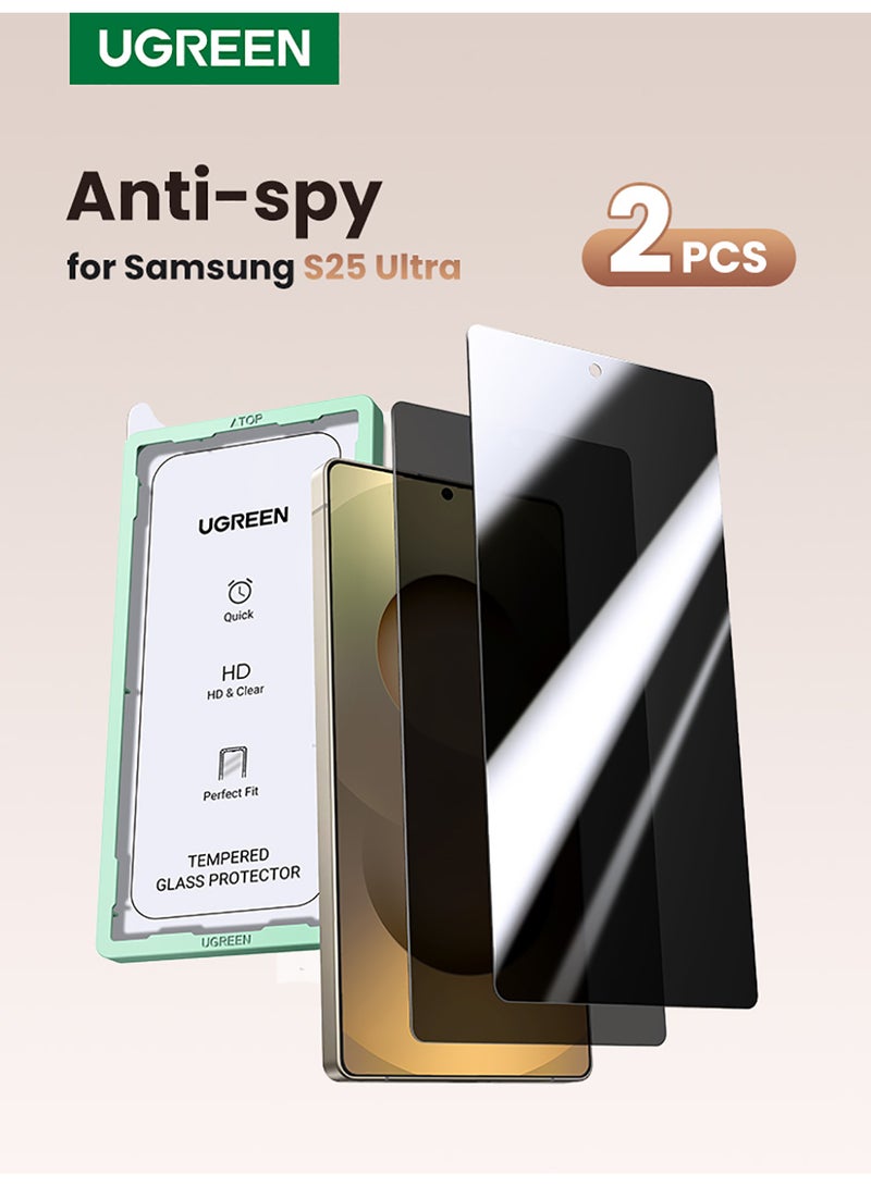 Ugreen Samsung Galaxy S25 Ultra Privacy Screen Protector  Face ID Supported Easy Installation Anti-Spy And Privacy Protection Anti-Fingerprint And Bubble Free, Case Friendly 9H Tempered Glass - Pack of 2 - - Image 1