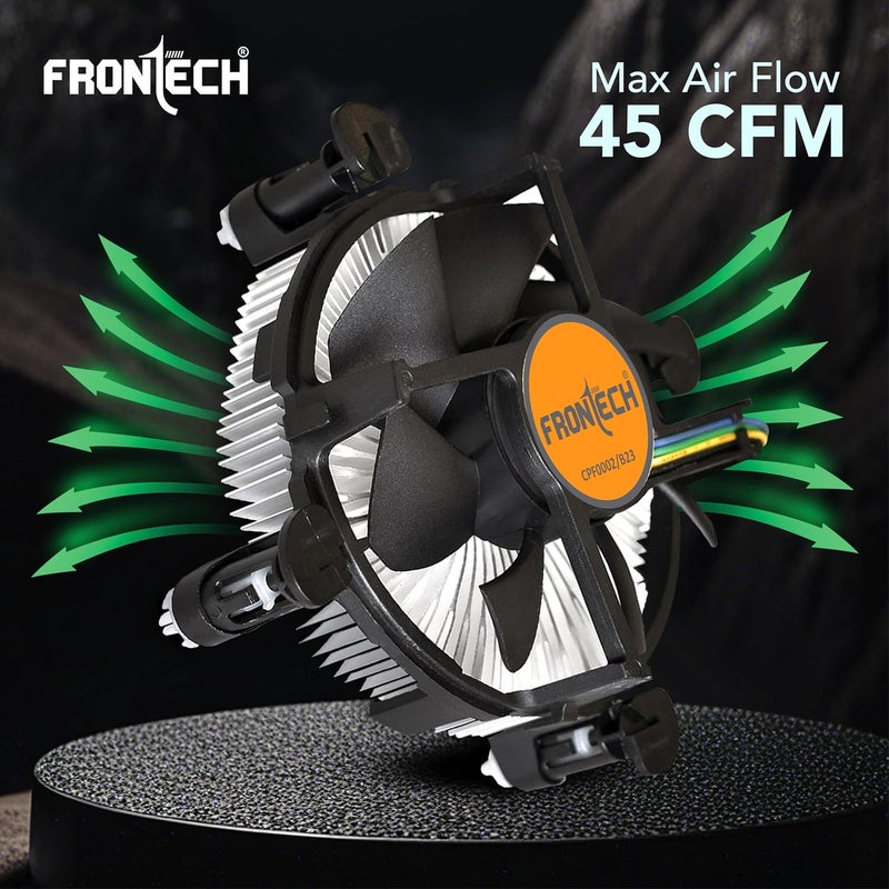 FRONTECH 775/1155 CPU Cooling Fan with Universal Socket & Heat Sink for Better Air Circulation, Super Silent, De-Vibrating, HS Sunflower Design, (CPF-0002, Black) - Image 3