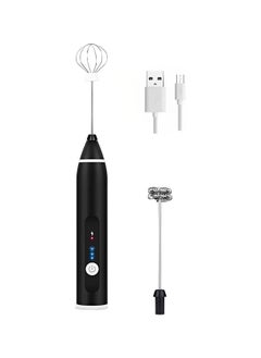 Generic LATT-LIV Egg Beaters - USB Rechargeable Blender Milk Frother Handheld Electric Mixer Foam Maker Stainless Whisk 3 Spee'd for Coffee (Black)  - Image 1