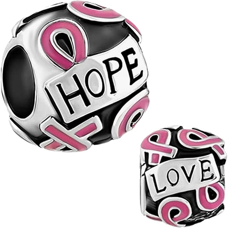 KunBead Breast Cancer Awareness Pink Ribbon Faith Hope Love Bead Charms Compatible with Pandora Bracelet Birthday Jewelry Gifts for Women - Image 1
