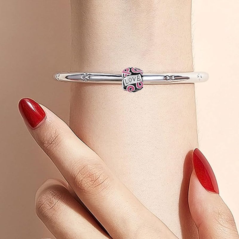 KunBead Breast Cancer Awareness Pink Ribbon Faith Hope Love Bead Charms Compatible with Pandora Bracelet Birthday Jewelry Gifts for Women - Image 4
