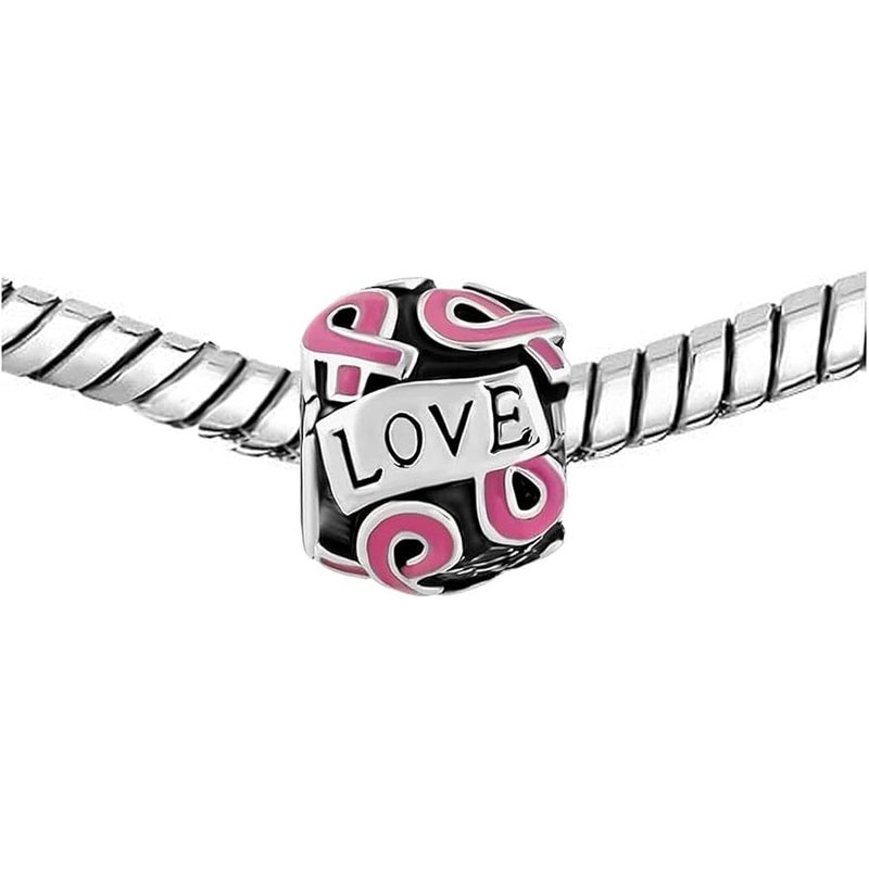 KunBead Breast Cancer Awareness Pink Ribbon Faith Hope Love Bead Charms Compatible with Pandora Bracelet Birthday Jewelry Gifts for Women - Image 3