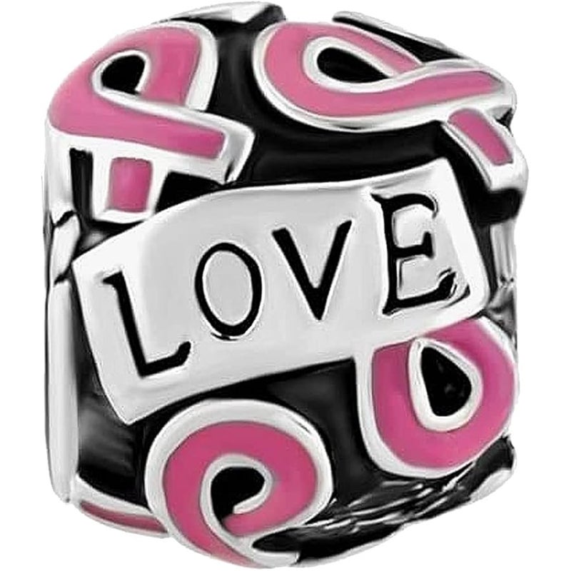 KunBead Breast Cancer Awareness Pink Ribbon Faith Hope Love Bead Charms Compatible with Pandora Bracelet Birthday Jewelry Gifts for Women - Image 2