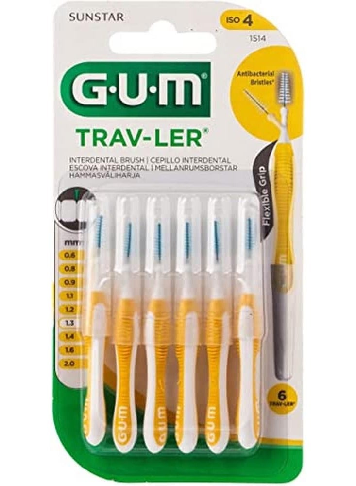 GUM Trav-Ler Yellow Tapered Interdental Brushes (6 pcs) – Advanced Plaque Removal with Comfort Flex Ergonomic Handle & Antibacterial Bristles - Image 1