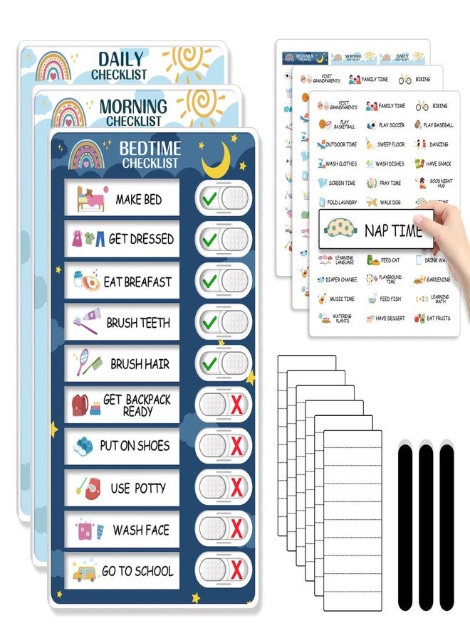 CustomMaster 3 in 1 Bedtime/Morning/Daily Routine Chart for Kids, Magnetic Chore Chart for Kids, Visual Schedule for Kids Toddlers for To Do List - Image 1