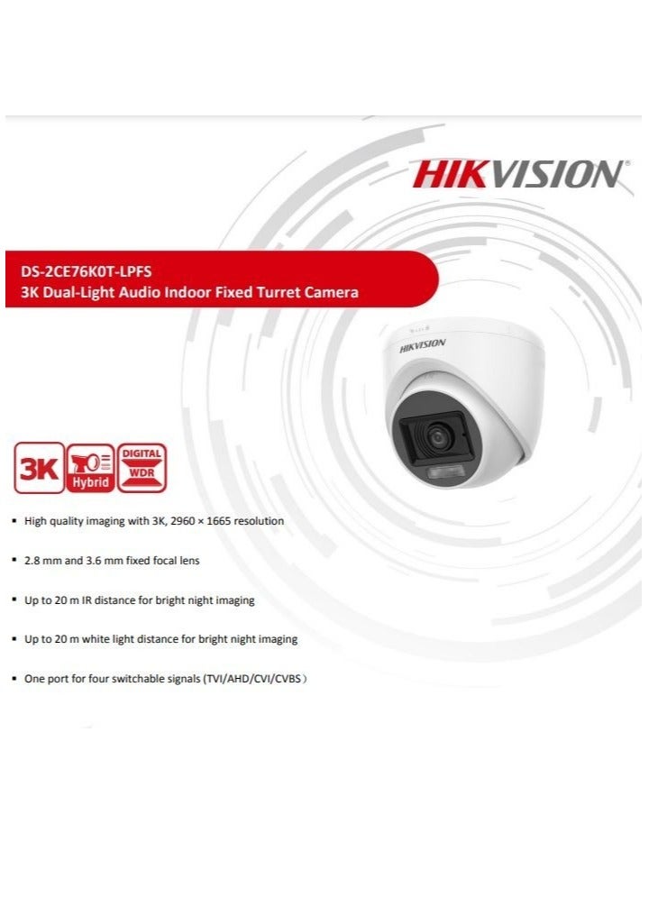 HIKVISION DS-2CE76K0T-LPFS 2.8Mm 3K Analog Camera Indoors 5MP Fixed Focal Lens - Image 5