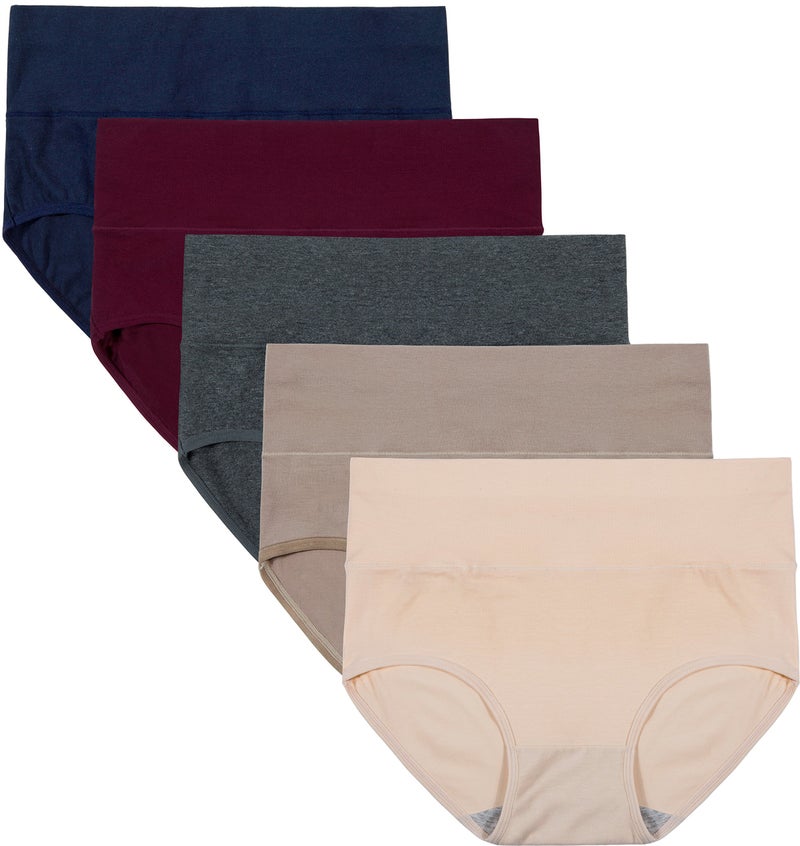 INNERSY Women's 5 Pack High Waist Solid Color Cotton Briefs Tummy Control Panties(Love Yourself First) (Large, Style 8), Multicolor - Image 1