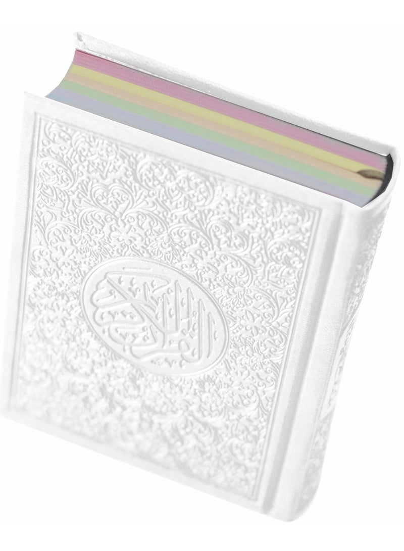 The Holy Quran, leather cover, with clear handwriting, and colored paper. Colored MUSHAF, clear handwriting MEDIUM SIZE 17*12CM-white - Image 1