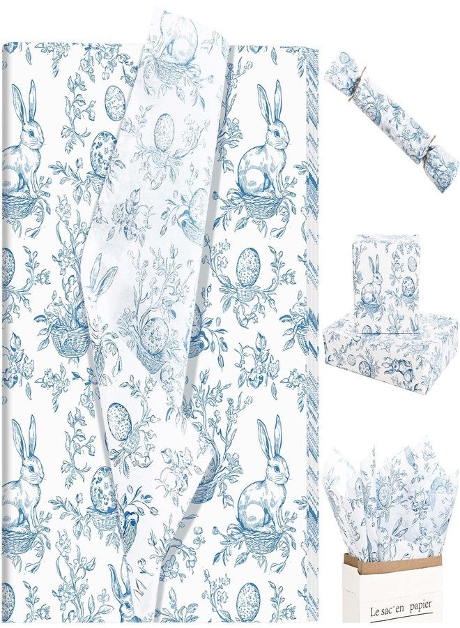 Bolsome 100 Sheets Easter Tissue Paper for Gift Wrapping Vintage Blue White Bunny Floral Eggs Printed Tissue Paper for Gift Bags Decorative Art Tissue for Baby Shower Easter Party DIY Crafts, 20 × 14 Inches - Image 1