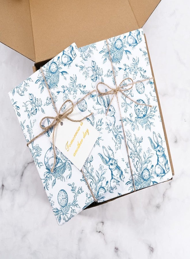 Bolsome 100 Sheets Easter Tissue Paper for Gift Wrapping Vintage Blue White Bunny Floral Eggs Printed Tissue Paper for Gift Bags Decorative Art Tissue for Baby Shower Easter Party DIY Crafts, 20 × 14 Inches - Image 5