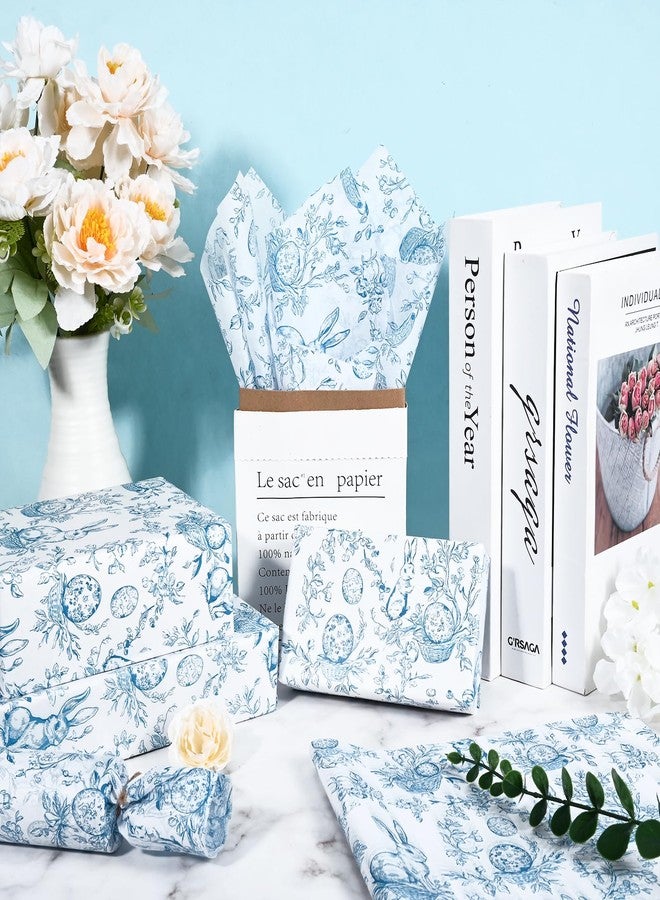 Bolsome 100 Sheets Easter Tissue Paper for Gift Wrapping Vintage Blue White Bunny Floral Eggs Printed Tissue Paper for Gift Bags Decorative Art Tissue for Baby Shower Easter Party DIY Crafts, 20 × 14 Inches - Image 3
