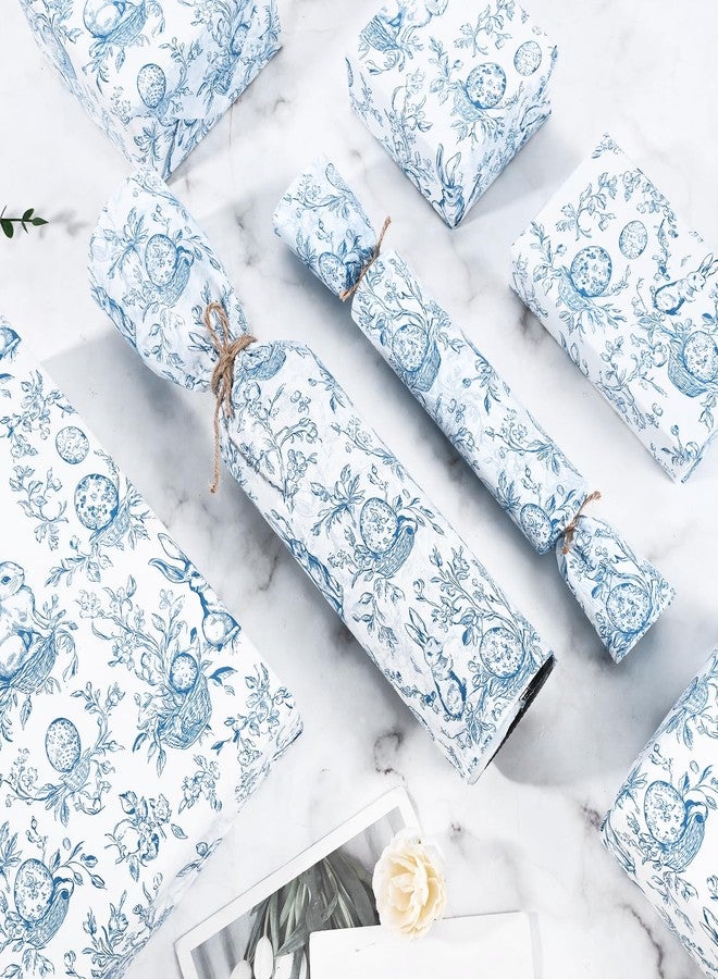 Bolsome 100 Sheets Easter Tissue Paper for Gift Wrapping Vintage Blue White Bunny Floral Eggs Printed Tissue Paper for Gift Bags Decorative Art Tissue for Baby Shower Easter Party DIY Crafts, 20 × 14 Inches - Image 4