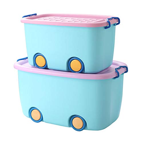 STAR WORK STAR WORK Toy Chest Large Plastic Stackable Organizer Storage Box Container Bin with Lid and Wheels for Kids Toys Clothes Colour May Vary Oval  - Image 5