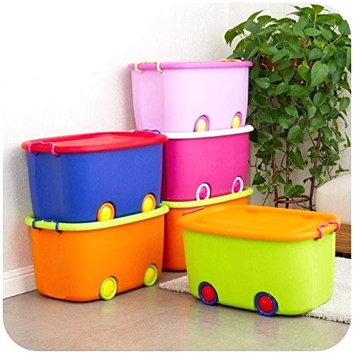 STAR WORK STAR WORK Toy Chest Large Plastic Stackable Organizer Storage Box Container Bin with Lid and Wheels for Kids Toys Clothes Colour May Vary Oval  - Image 4