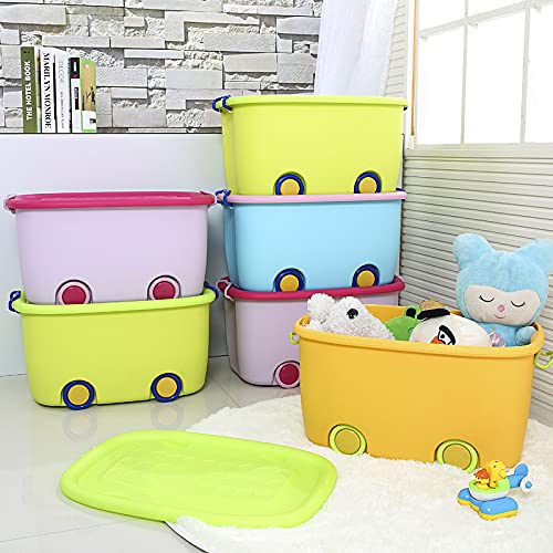 STAR WORK STAR WORK Toy Chest Large Plastic Stackable Organizer Storage Box Container Bin with Lid and Wheels for Kids Toys Clothes Colour May Vary Oval  - Image 1
