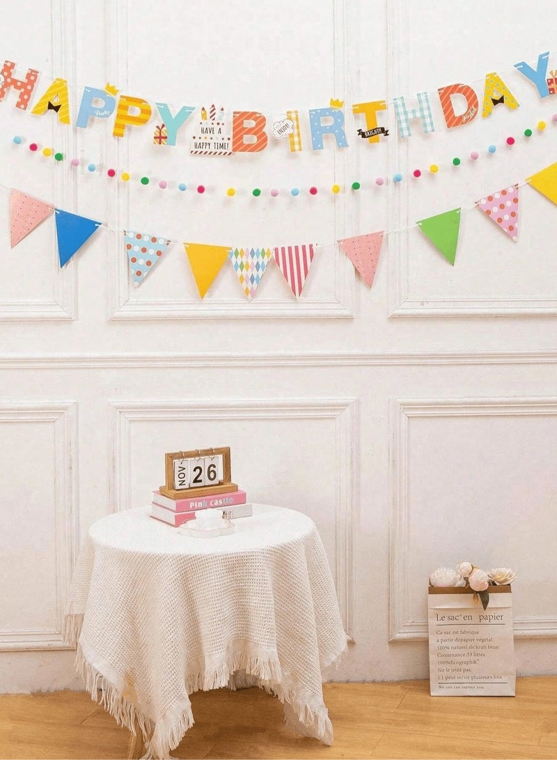 Birthday decoration banner, 3 pieces, featuring a "Happy Birthday" phrase design and a vibrant balloon banner. Perfect for birthday parties. Length: (500 cm).  - Image 4