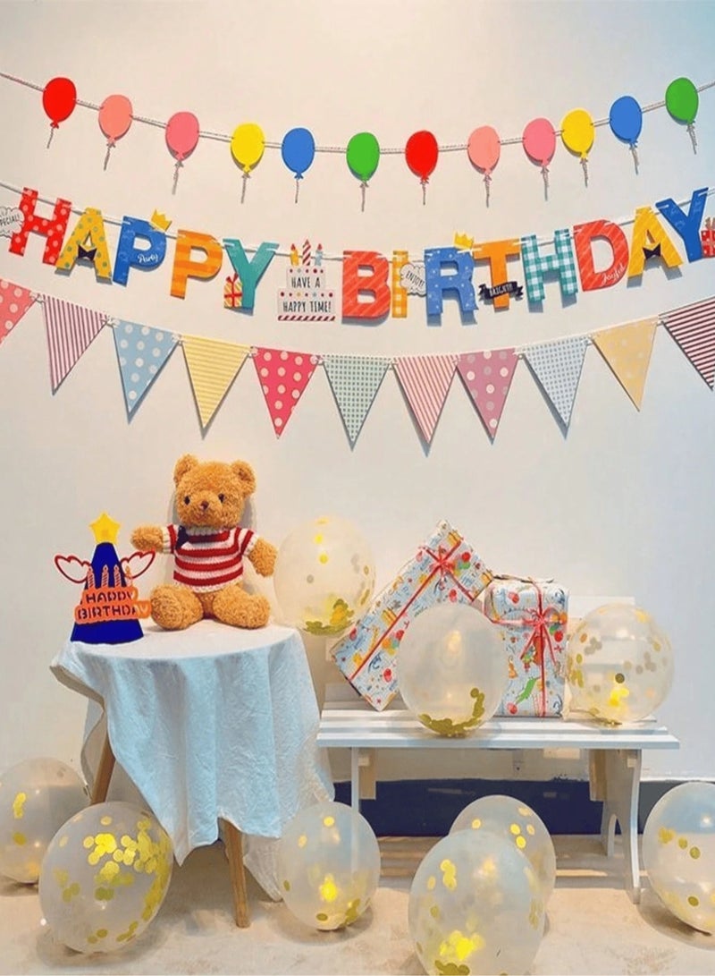 Birthday decoration banner, 3 pieces, featuring a "Happy Birthday" phrase design and a vibrant balloon banner. Perfect for birthday parties. Length: (500 cm).  - Image 3