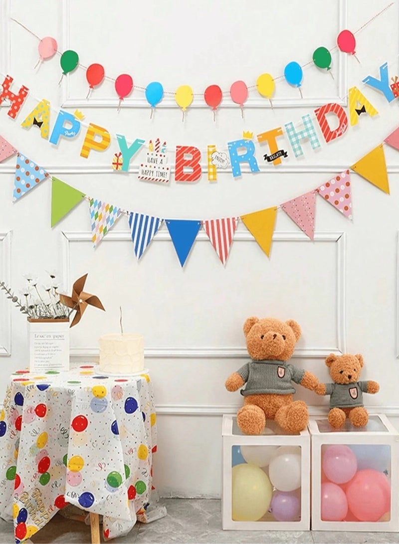 Birthday decoration banner, 3 pieces, featuring a "Happy Birthday" phrase design and a vibrant balloon banner. Perfect for birthday parties. Length: (500 cm).  - Image 1