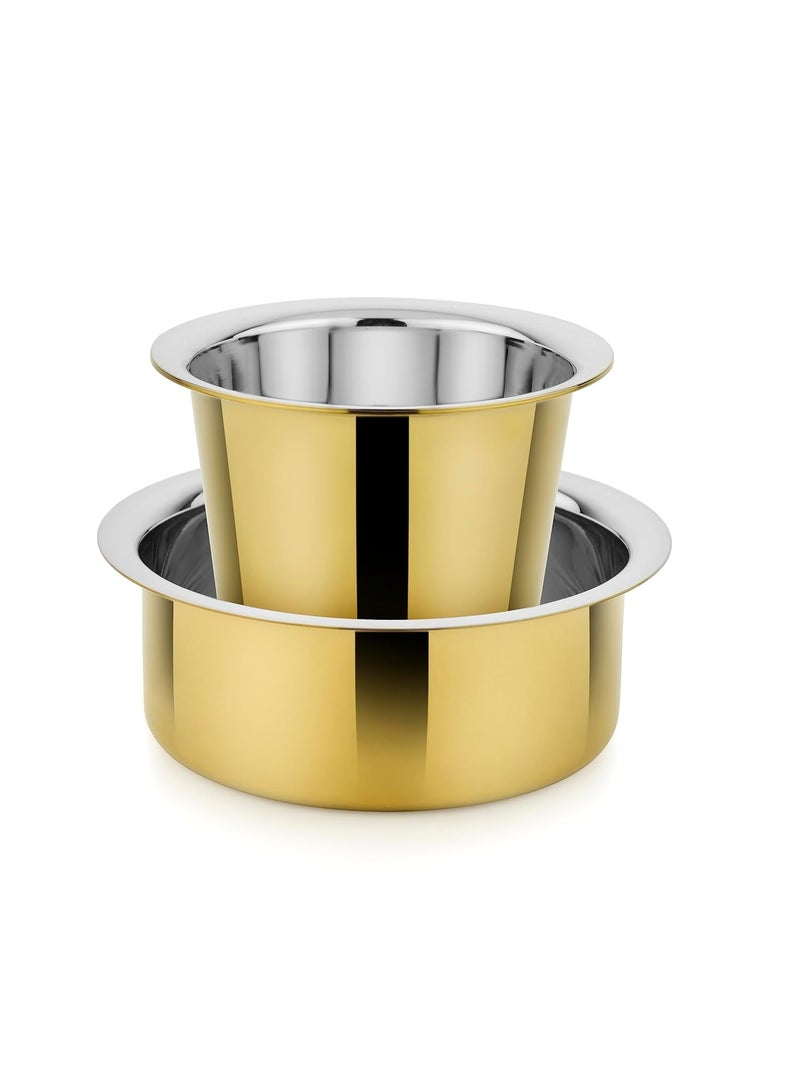 Prabha Stainless Steel Coffee/Tea Dabra, Golden Coating, Kitchen Coffee/Tea Cup, Serve with Love, Circular Shape, Stay Cool Surface - Image 1