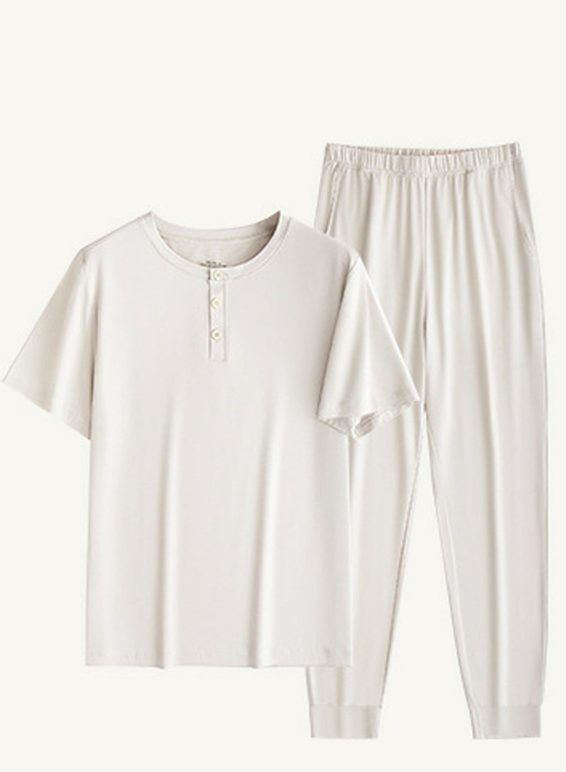 Loquat Women's Solid Color 2-Piece Set Nightgown Sleepwear Short Sleeve Top And Pants Soft Loungewear Pajamas Suit Greyish White 