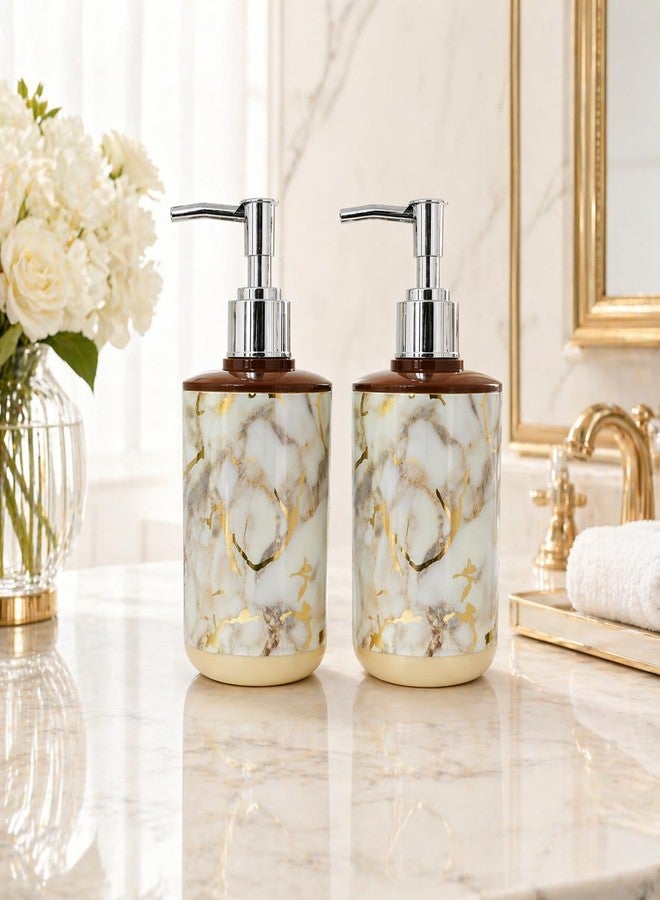 LAGET® 300ml Soap Dispenser for Wash Basin -Marble Design Print | Kitchen and Bathroom Accessories Items | Liquid Handwash Dispenser Bottle Chrome Finsih Top- Set of 2 (Cream) - Image 2