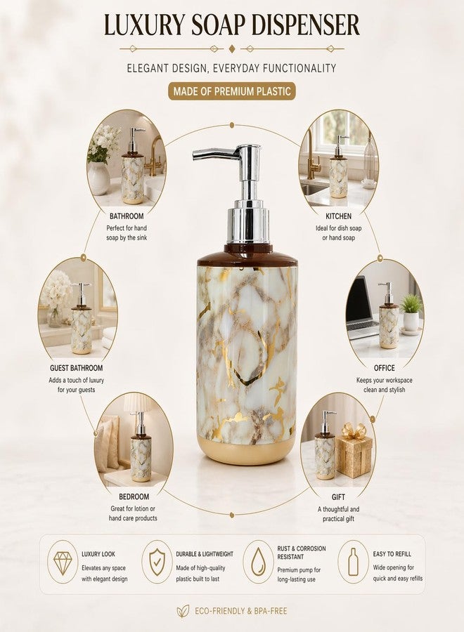 LAGET® 300ml Soap Dispenser for Wash Basin -Marble Design Print | Kitchen and Bathroom Accessories Items | Liquid Handwash Dispenser Bottle Chrome Finsih Top- Set of 2 (Cream) - Image 5