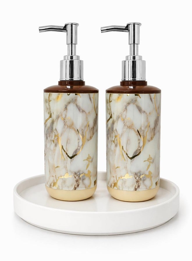 LAGET® 300ml Soap Dispenser for Wash Basin -Marble Design Print | Kitchen and Bathroom Accessories Items | Liquid Handwash Dispenser Bottle Chrome Finsih Top- Set of 2 (Cream) - Image 3