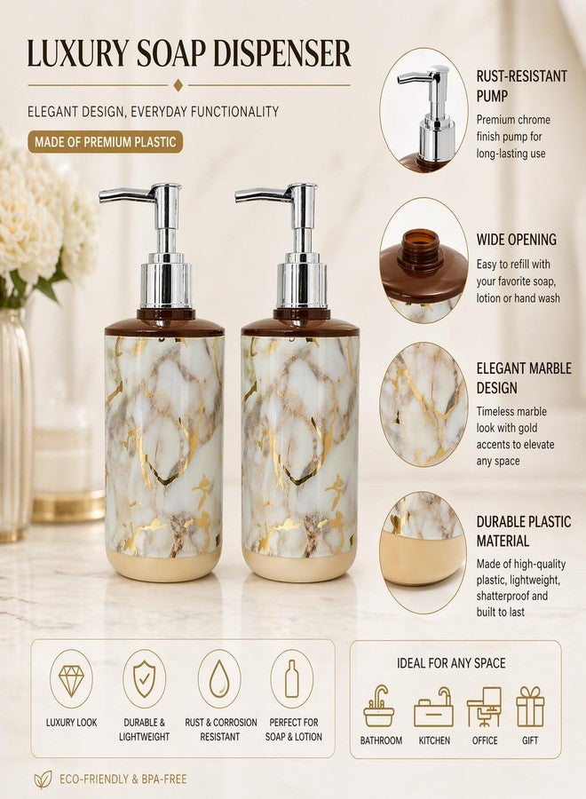 LAGET® 300ml Soap Dispenser for Wash Basin -Marble Design Print | Kitchen and Bathroom Accessories Items | Liquid Handwash Dispenser Bottle Chrome Finsih Top- Set of 2 (Cream) - Image 4