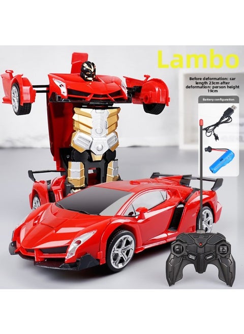 One-key Deformation Remote Control Car 2.4G Gesture Induction King Kong Robot Children's Toy Racing Generation Batch Cross-border-Color:Red Rambo [remote Control Deformation] 1:18