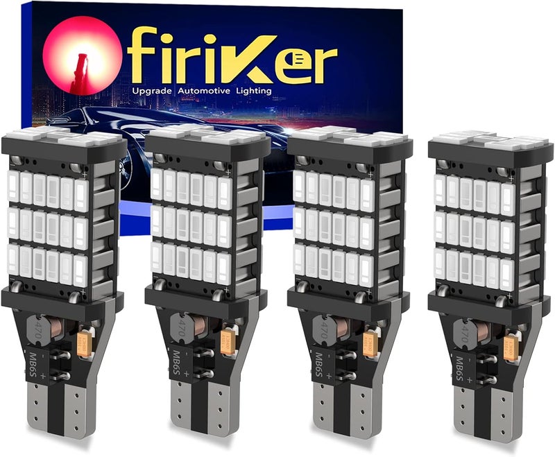 firiKer 4PCS Brilliant Red 921 T15 912 W16W LED Brake Lights, Error Free 45SMD-4014 Chipsets, 912 921 906 LED Car Bulbs For Car Truck Backup Reverse Tail 3rd High Mount Stop Lights Cargo Lights - Image 1