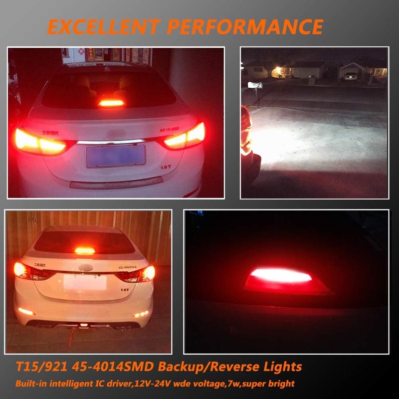 firiKer 4PCS Brilliant Red 921 T15 912 W16W LED Brake Lights, Error Free 45SMD-4014 Chipsets, 912 921 906 LED Car Bulbs For Car Truck Backup Reverse Tail 3rd High Mount Stop Lights Cargo Lights - Image 5