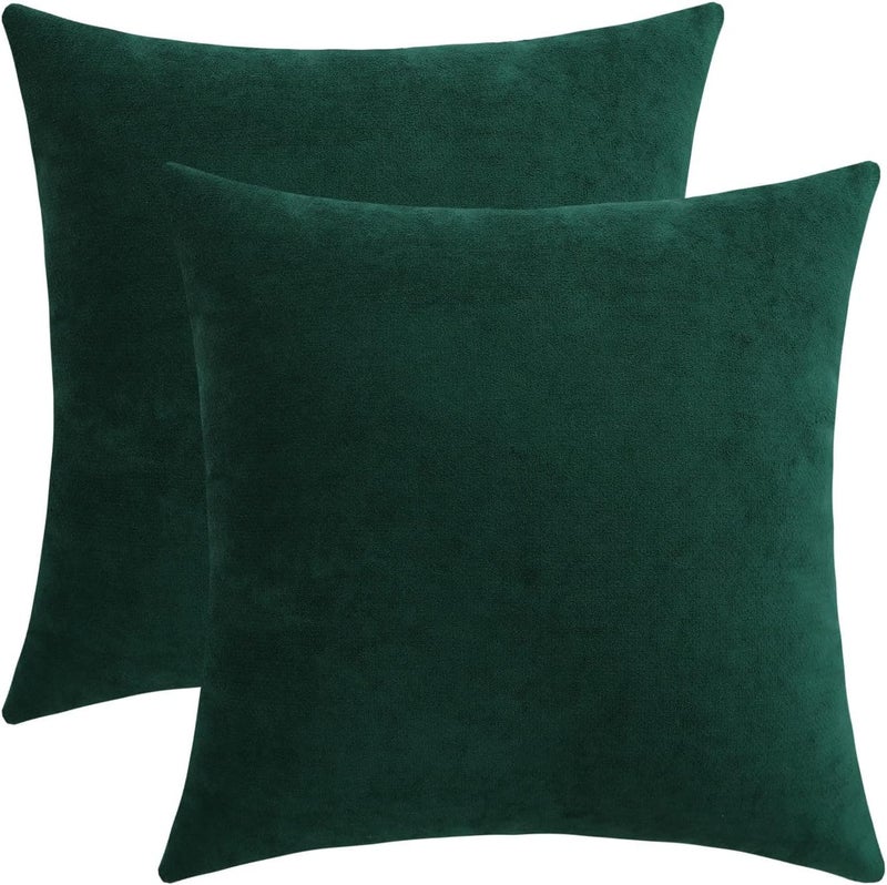 Jeneoo Decorative Hunter Green Christmas Throw Pillow Covers Rustic Farmhouse Super Soft Square Chenille Comfy Solid Cushion Couch Cases for Sofa Bedroom Chair (Set of 2, 20 x 20 Inches) - Image 1