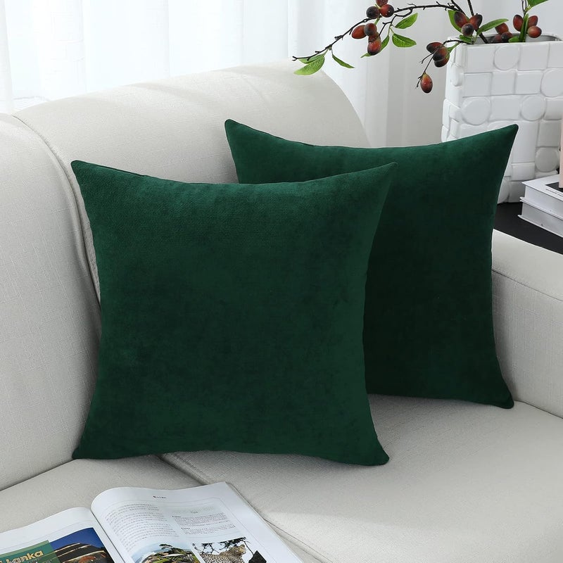 Jeneoo Decorative Hunter Green Christmas Throw Pillow Covers Rustic Farmhouse Super Soft Square Chenille Comfy Solid Cushion Couch Cases for Sofa Bedroom Chair (Set of 2, 20 x 20 Inches) - Image 3