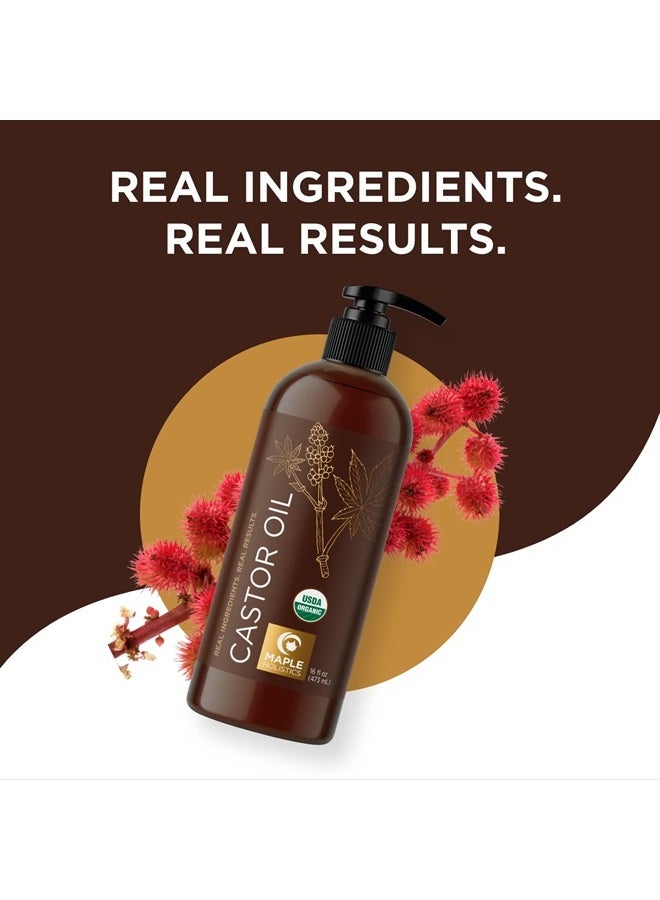 Maple Holistics Organic Castor Oil for Hair Growth - USDA Organic Castor Oil for Eyelashes and Eyebrows - Extra Virgin Hexane Free Organic Hair Oil for Dry Damaged Hair - Carrier Oil for Essential Oils Mixing - Image 2