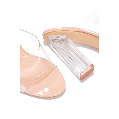 Cape Robbin Fusion Clear Chunky Block High Heels for Women, Transparent Booties for Women - Nude Size 8.5 - Image 4
