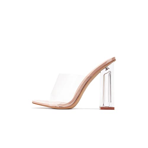 Cape Robbin Fusion Clear Chunky Block High Heels for Women, Transparent Booties for Women - Nude Size 8.5 - Image 1